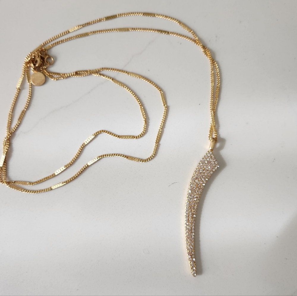 Vince Camuto Saber Tooth Crystal Pendant Necklace-Long Chain